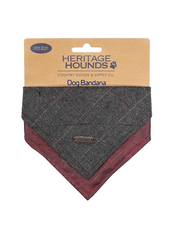 Aran Cashmere Irish Heritage Tartan Doggy Bandana - Grey Herringbone