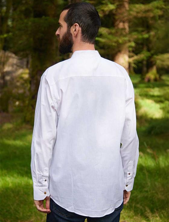 Aran Cashmere Irish Linen Grandfather Shirt - Bleach White