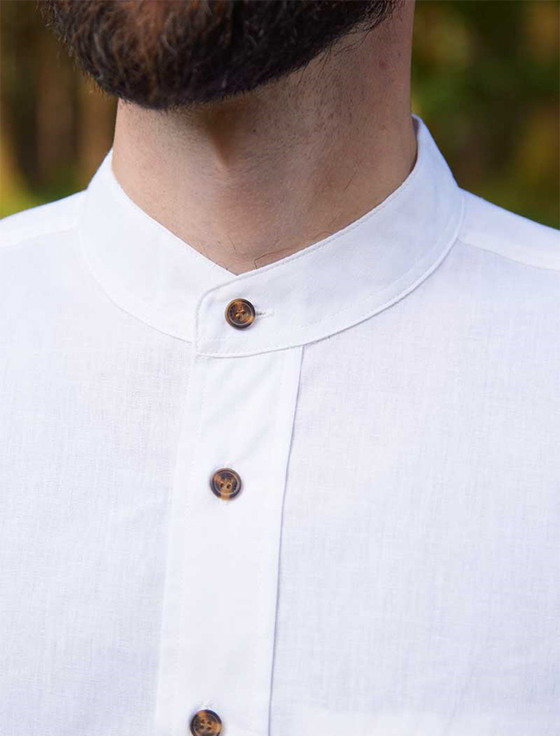 Aran Cashmere Irish Linen Grandfather Shirt - Bleach White