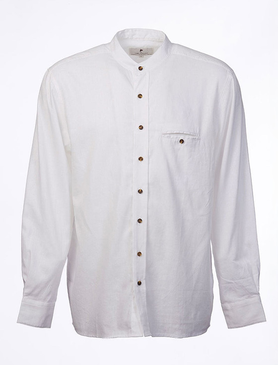 Aran Cashmere Irish Linen Grandfather Shirt - Bleach White