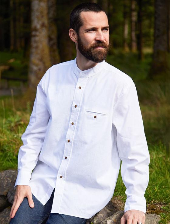 aran cashmere Irish Linen Grandfather Shirt - Bleach White
