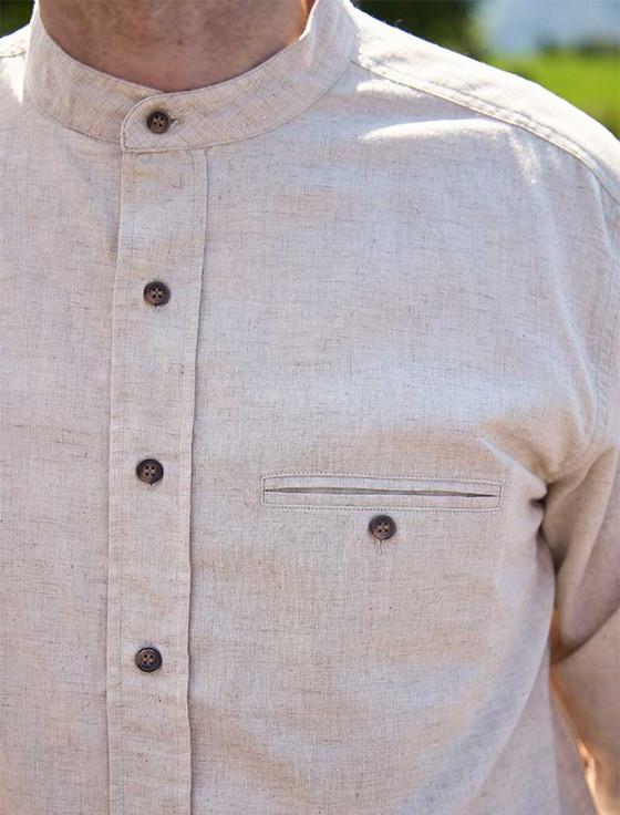 Aran Cashmere Irish Linen Grandfather Shirt - Natural Marl