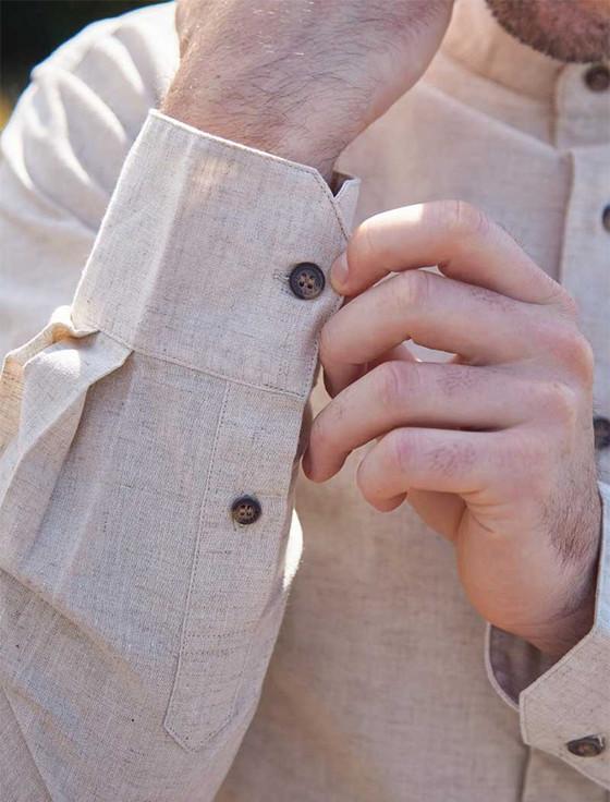 Aran Cashmere Irish Linen Grandfather Shirt - Natural Marl