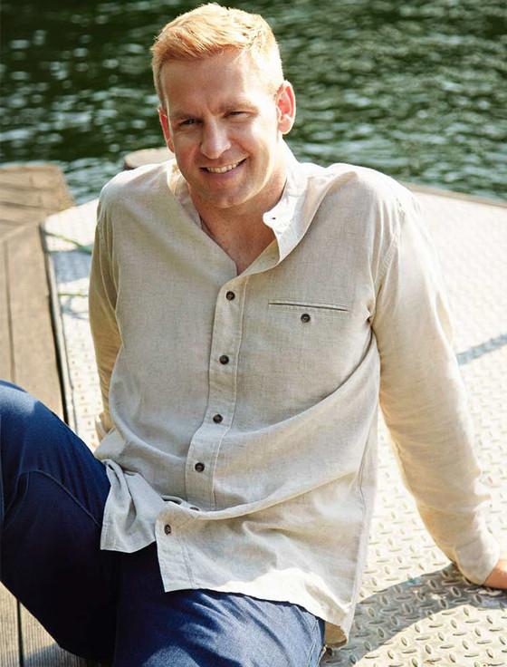 aran cashmere Irish Linen Grandfather Shirt - Natural Marl