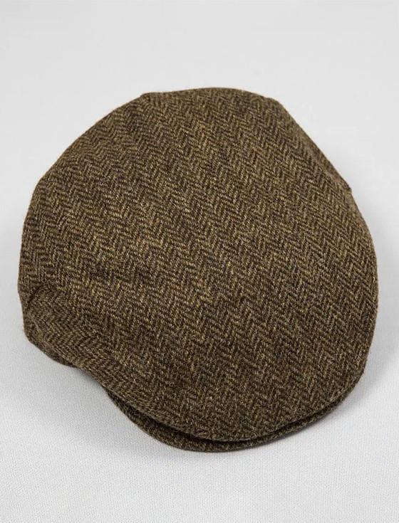 Aran Cashmere Irish Tweed Flat Cap - Beige & Brown Herringbone