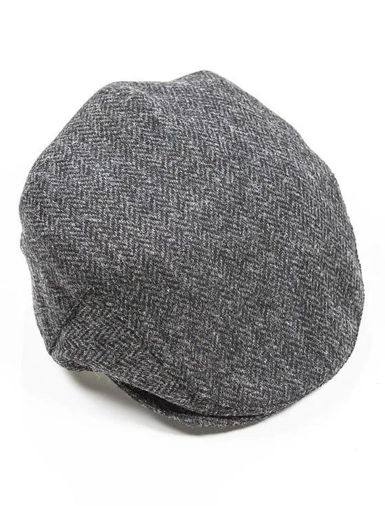 Aran Cashmere Irish Tweed Flat Cap - Charcoal/Black Herringbone
