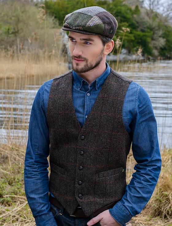 aran cashmere Irish Tweed Herringbone Waistcoat - Brown & Red