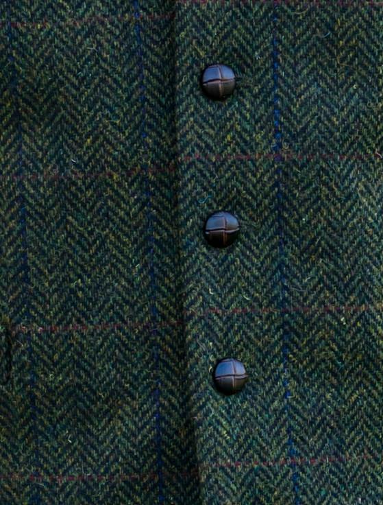 Aran Cashmere Irish Tweed Herringbone Waistcoat - Forest Green