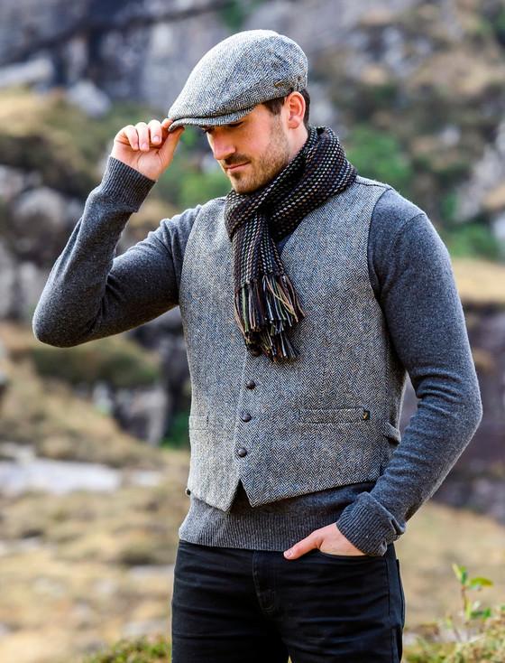 Aran Cashmere Irish Tweed Herringbone Waistcoat - Grey