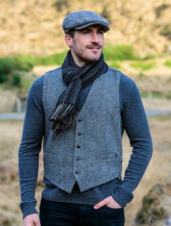 aran cashmere Irish Tweed Herringbone Waistcoat - Grey