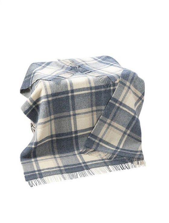 aran cashmere Irish Wool Picnic Throw - Natural Denim & Blue