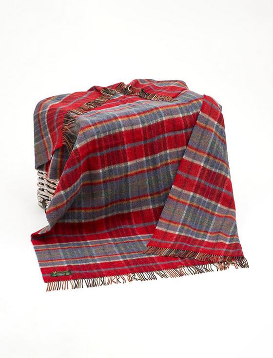 aran cashmere Irish Wool Picnic Throw - Orange Red & Blue