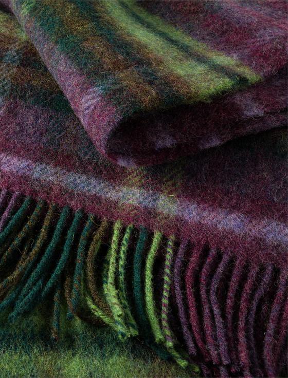 Aran Cashmere Irish Wool Picnic Throw - Purple Green & Lavender
