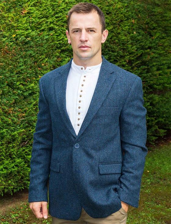 Aran Cashmere Irish Wool Tweed Classic Fit Jacket - Navy