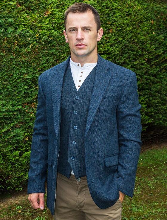 aran cashmere Irish Wool Tweed Classic Fit Jacket - Navy