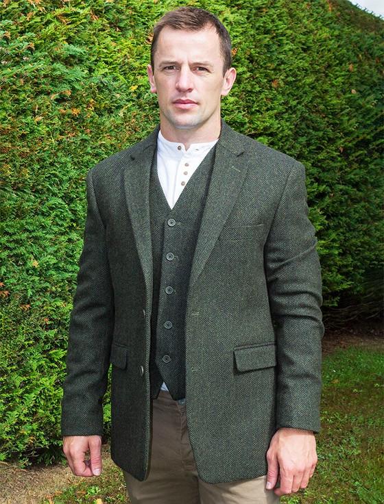 aran cashmere Irish Wool Tweed Classic Fit Jacket - Olive