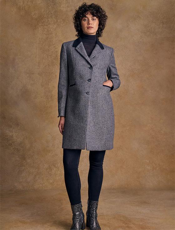 Aran Cashmere Isabella Tweed Coat - Denim Herringbone