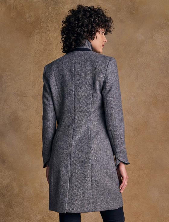 Aran Cashmere Isabella Tweed Coat - Denim Herringbone