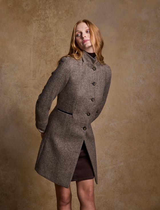 Aran Cashmere Isabella Tweed Coat - Light Tan Herringbone