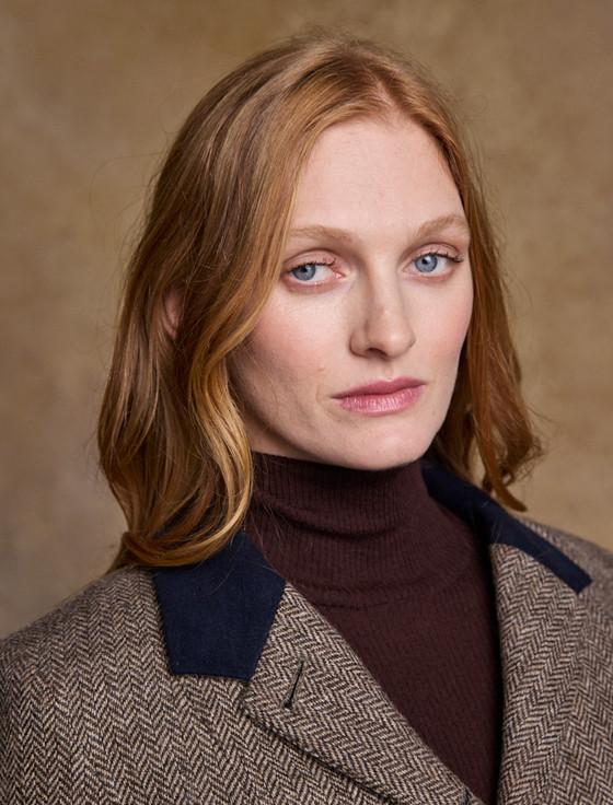 Aran Cashmere Isabella Tweed Coat - Light Tan Herringbone