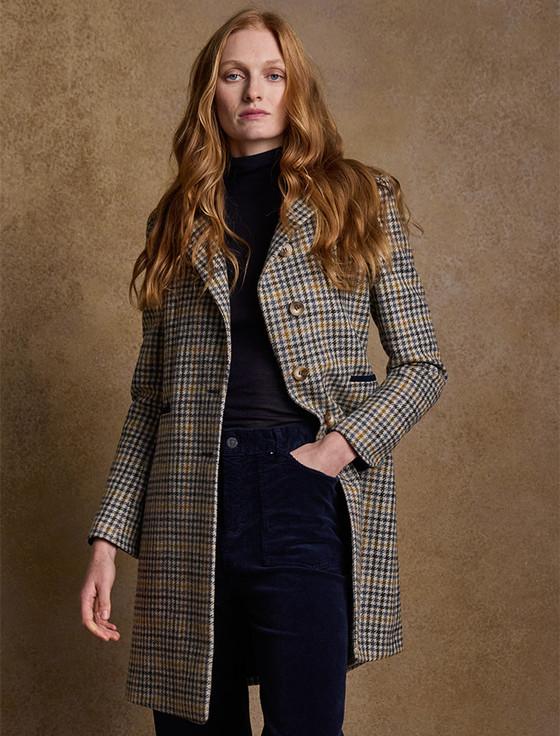 Aran Cashmere Isabella Tweed Coat - Saffron Cobalt Blue