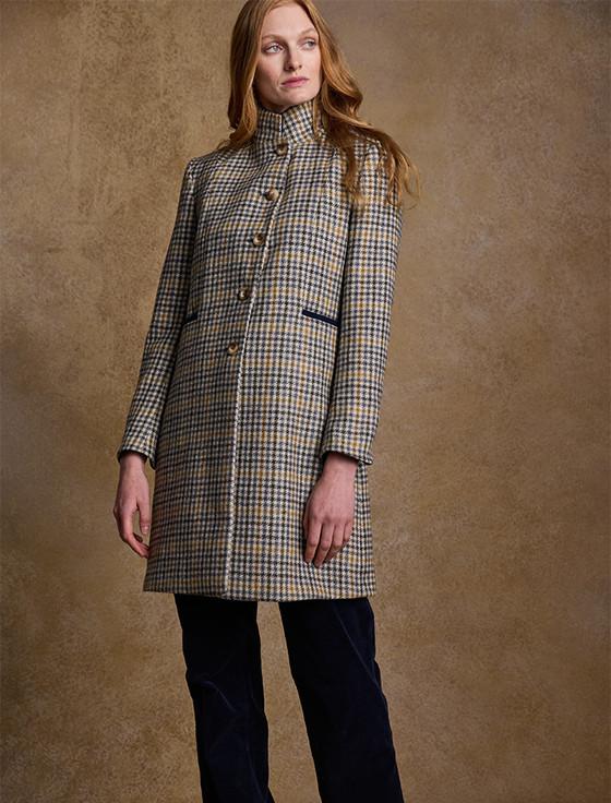 Aran Cashmere Isabella Tweed Coat - Saffron Cobalt Blue