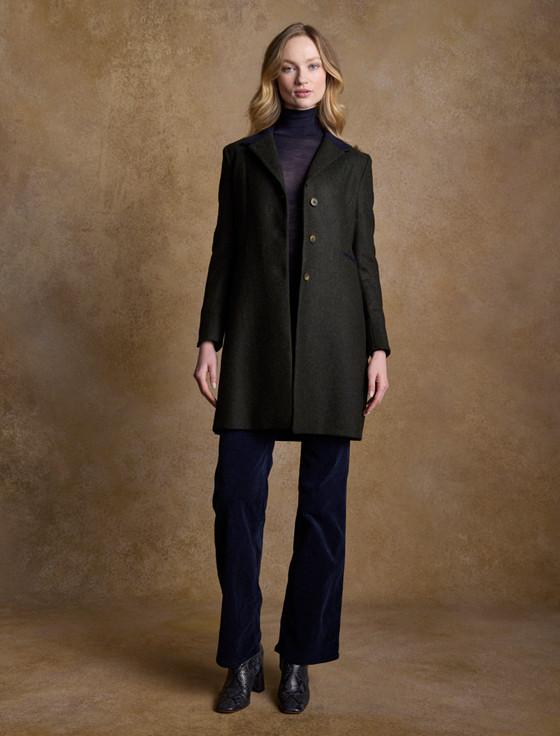 Aran Cashmere Isabella Tweed Coat - Winning Green Herringbone