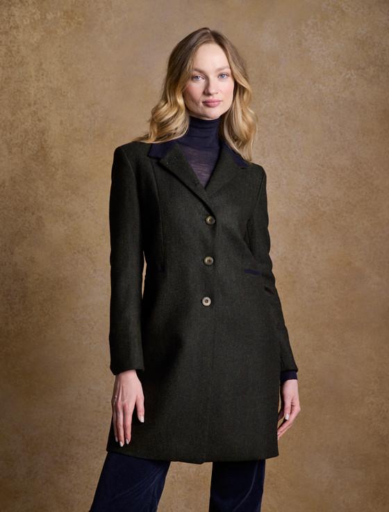 aran cashmere Isabella Tweed Coat - Winning Green Herringbone