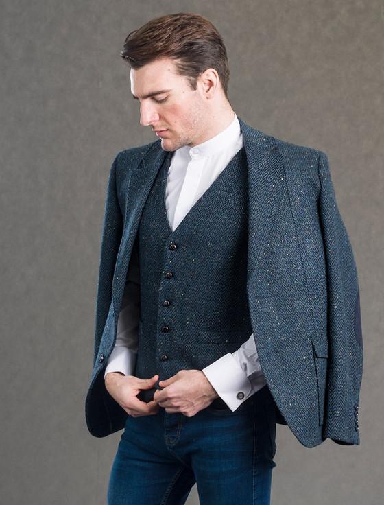 Aran Cashmere Kavanagh Blue Tweed Classic Fit Jacket