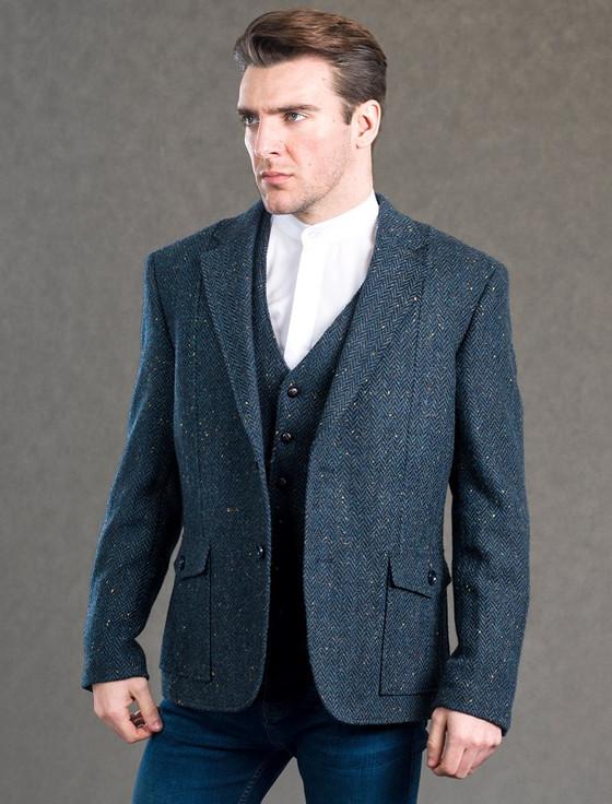 Aran Cashmere Kavanagh Blue Tweed Classic Fit Jacket