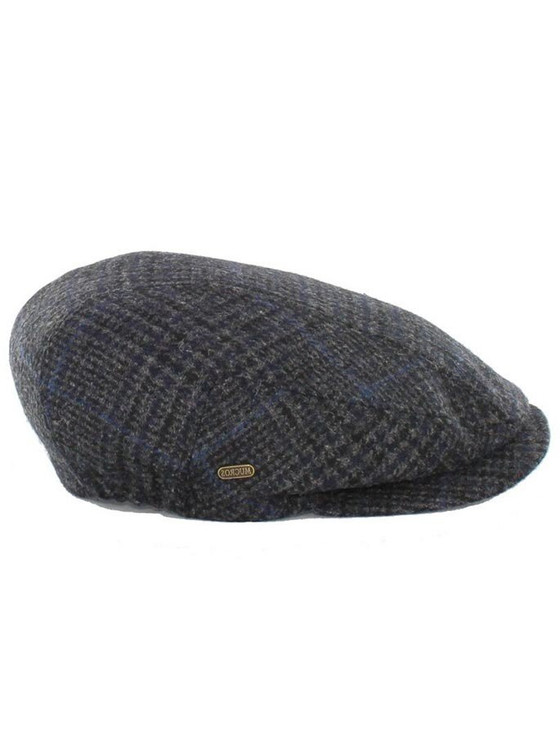 Aran Cashmere Kerry Tweed Flat Cap - Charcoal With Blue
