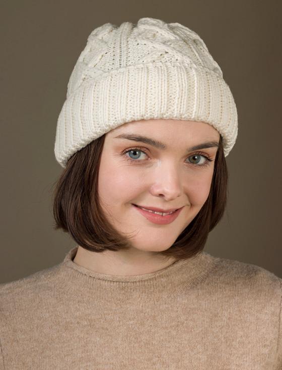 Aran Cashmere Ladies Aran Super Soft Merino Wool Hat-natural White