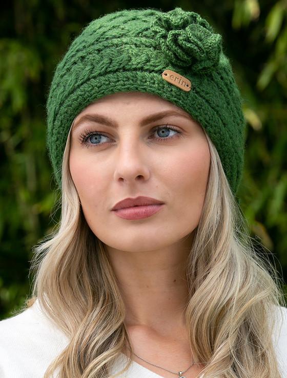 Aran Cashmere Ladies Aran Trellis Pull-on Hat With Flower