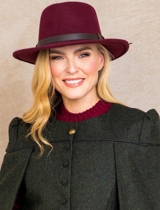 Aran Cashmere Ladies Boston Wool Felt Hat - Deep Burgundy