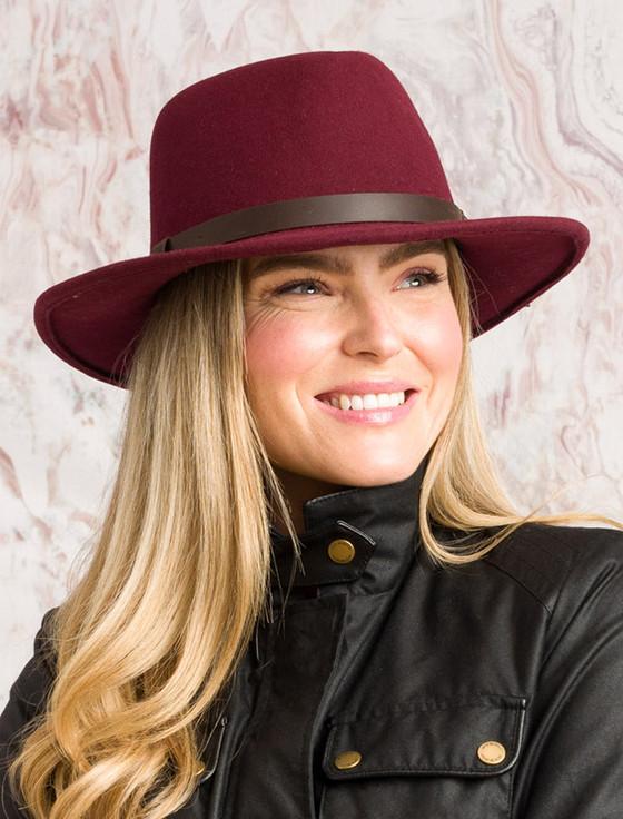 aran cashmere Ladies Boston Wool Felt Hat - Deep Burgundy