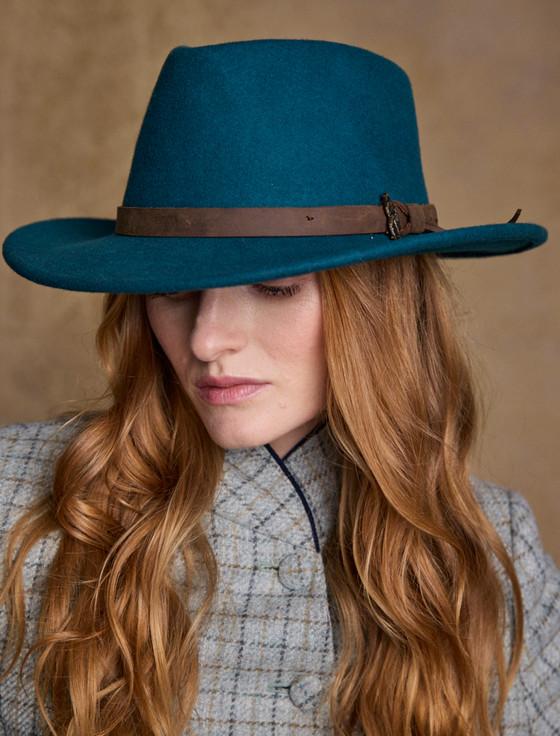 Aran Cashmere Ladies Boston Wool Felt Hat - Green Teal