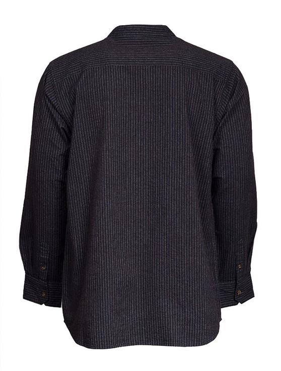 Aran Cashmere Ladies Comfort Cotton Grandfather Shirt - Black With Burgundy Stripes