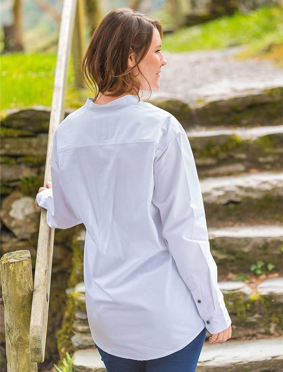 Aran Cashmere Ladies Comfort Cotton Grandfather Shirt - Optic White