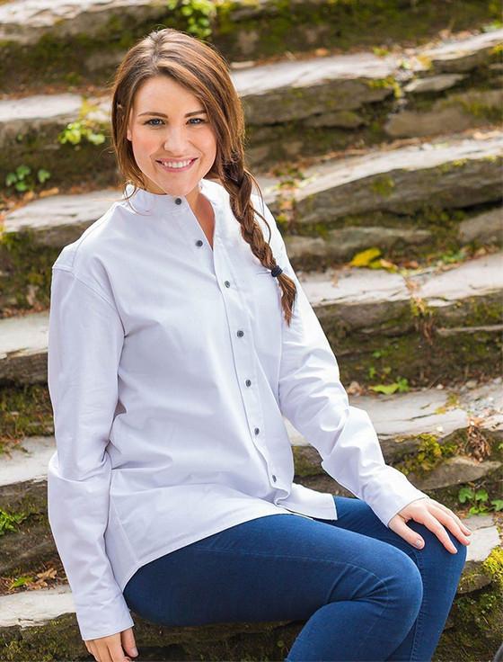 aran cashmere Ladies Comfort Cotton Grandfather Shirt - Optic White