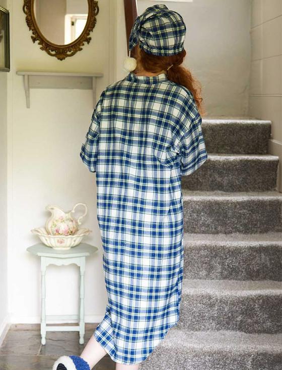 Aran Cashmere Ladies Cotton Flannel Nightshirt - Douglas Blue Tartan