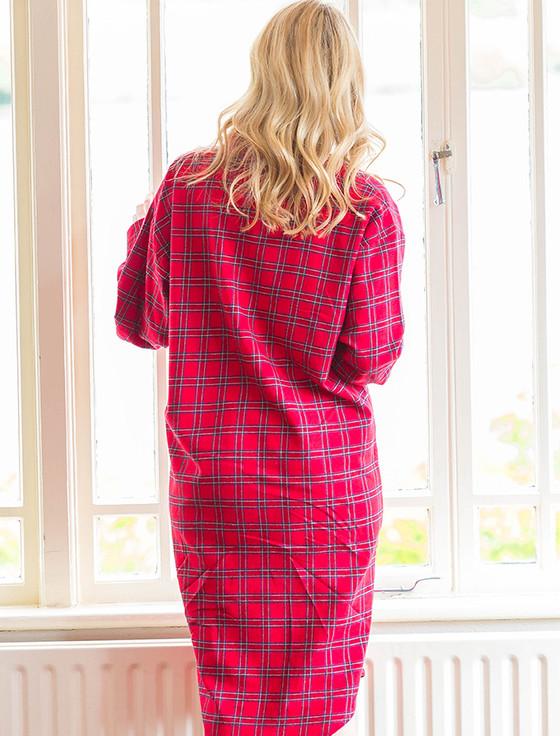Aran Cashmere Ladies Cotton Flannel Nightshirt - Red Tartan