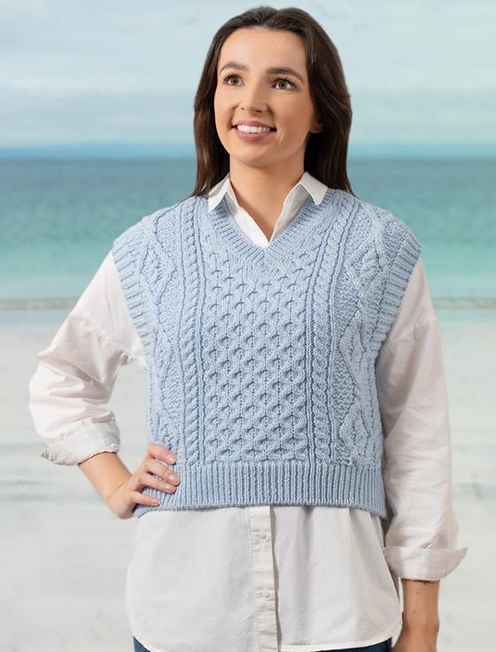 Aran Cashmere Ladies Cropped V-Neck Aran Sweater Vest