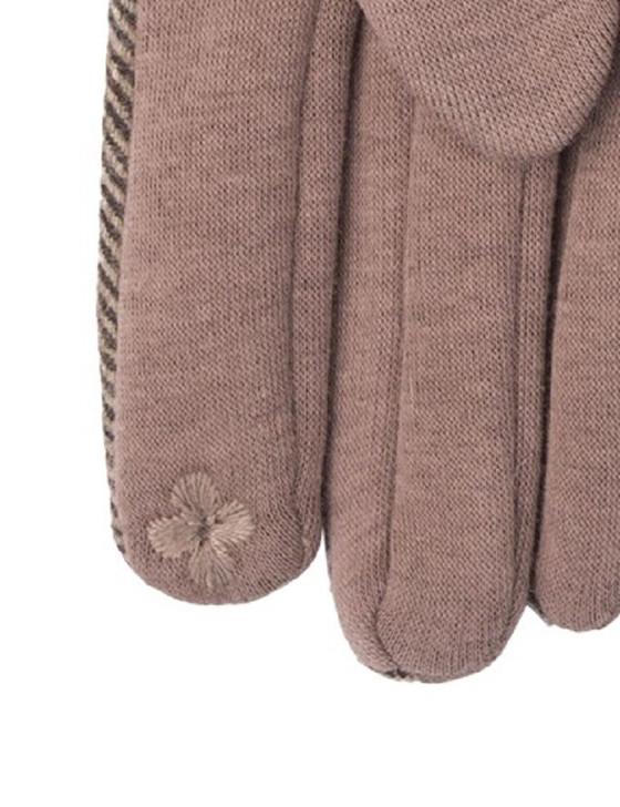 Aran Cashmere Ladies Double Pom Pom Gloves - Camel Herringbone