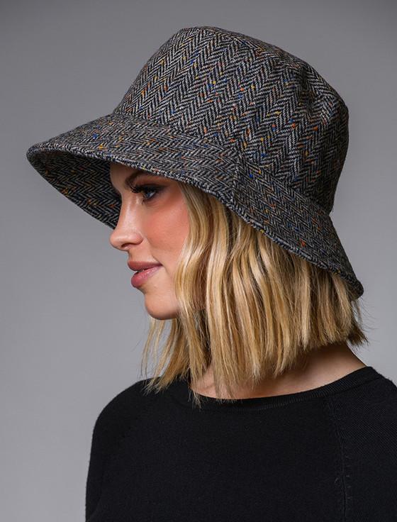 Aran Cashmere Ladies Erin Bucket Hat - Grey Herringbone