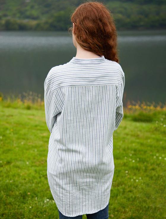 Aran Cashmere Ladies Flannel Grandfather Shirt - Blue Stripe