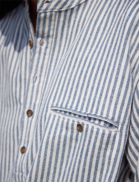 Aran Cashmere Ladies Flannel Grandfather Shirt - Navy Stripe