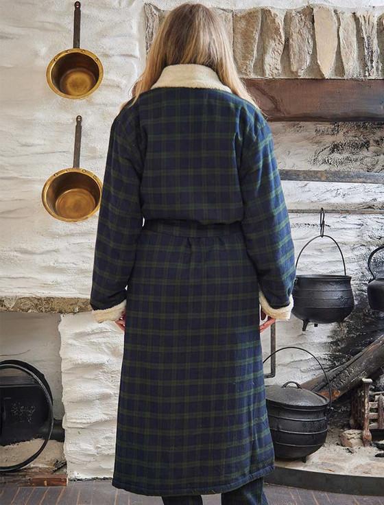 Aran Cashmere Ladies Fleece Lined Flannel Nightrobe - Green Blackwatch Tartan