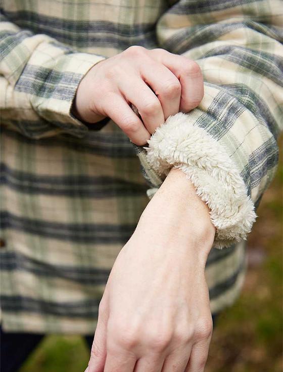Aran Cashmere Ladies Fleece Lined Flannel Shirt - Ecru Green & Navy Check