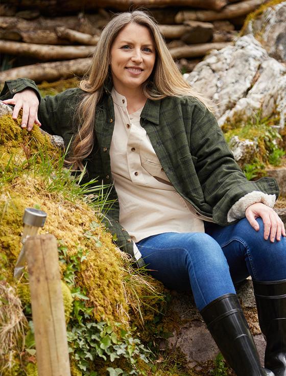 Aran Cashmere Ladies Fleece Lined Flannel Shirt - Forest Green & Black Check