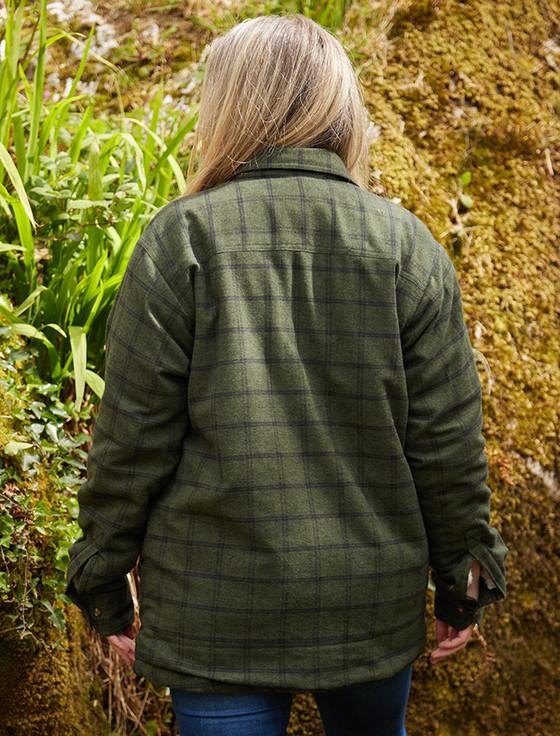 Aran Cashmere Ladies Fleece Lined Flannel Shirt - Forest Green & Black Check